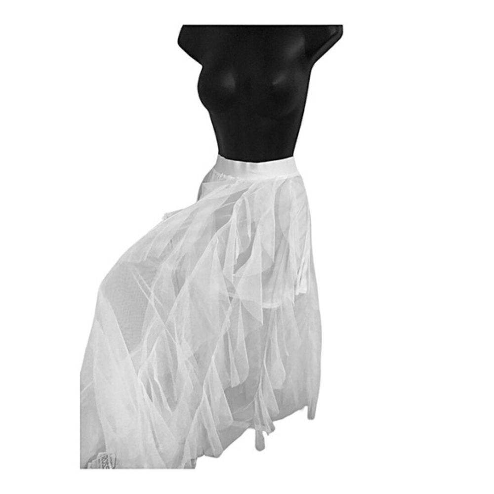 White tutu chiffon mesh‎ tulle full circle banded waist princess skirt size M
